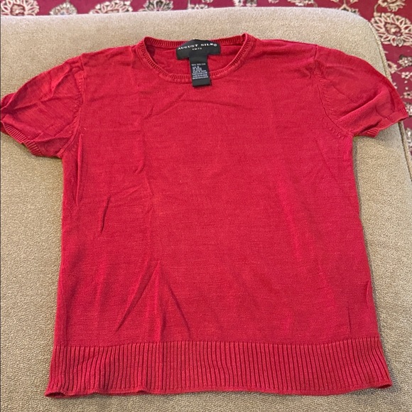 August Silk Red Crewneck Short Sleeve Silk Sweater Small (TD) - Picture 1 of 4
